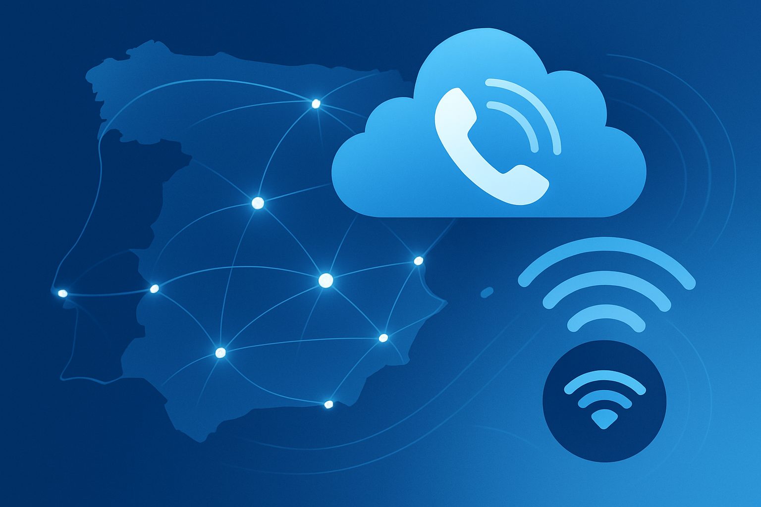 Ilustración de la red de telecomunicaciones para empresas de GTPhone en España
